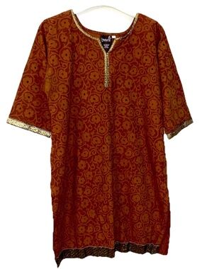 Taruni Indian Gold Trim Printed Indian Kurta Kurti Tunic Top Size XL